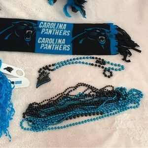 Carolina Panthers Mini Pom Poms, Bead Necklaces, Fleece Scarf